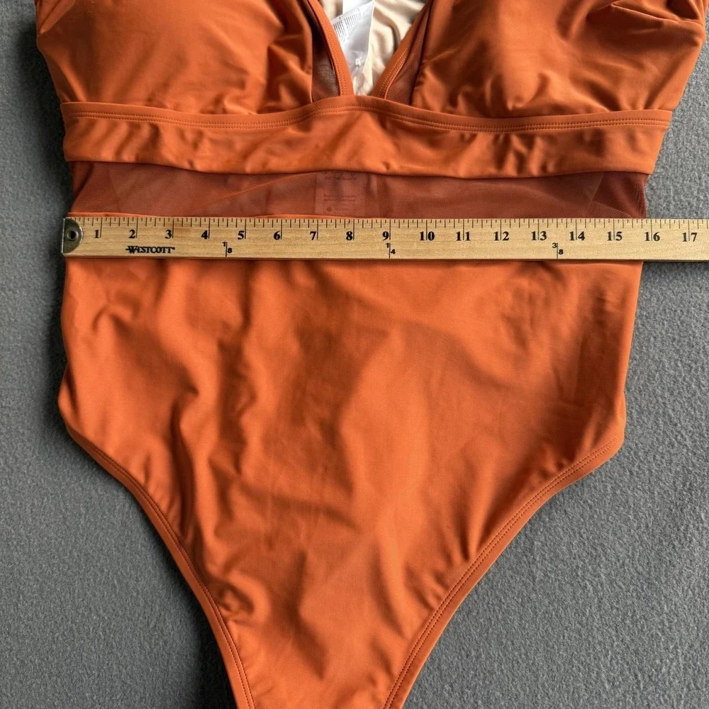 Cupshe Swimsuit Womens 3X Orange Mesh Panel One Piece Adjustable Strap NWT